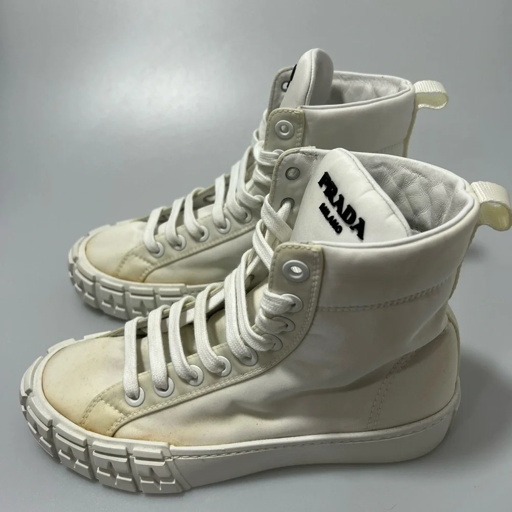 Prada Cassetta Wheel High-Top Sneakers White Women’s EU 37.5/US 7.5 - Picture 2 of 8